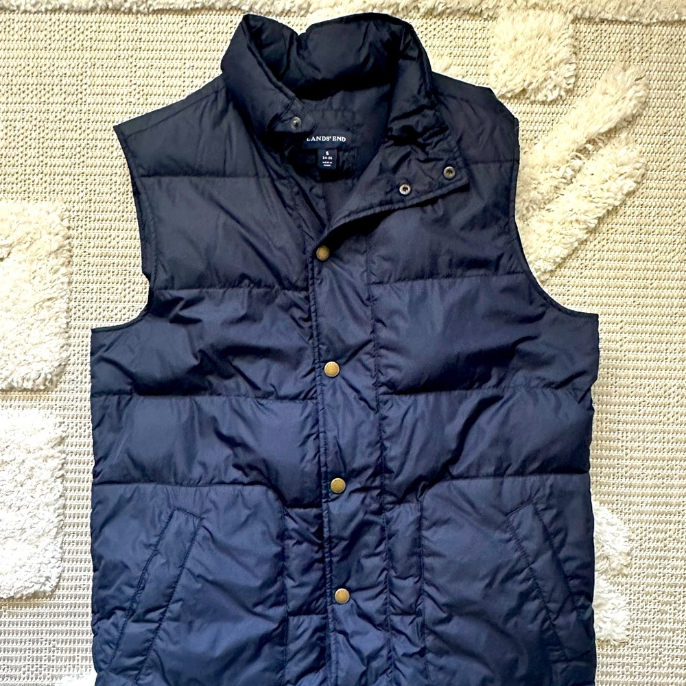 Mens Lands End Navy Blur Vest/Puffer